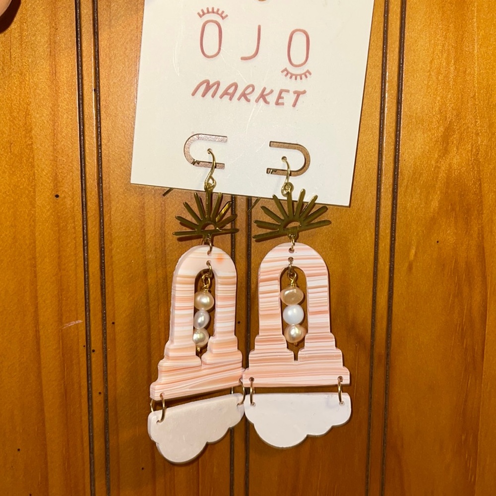 Handmade polymer pink and white earrings